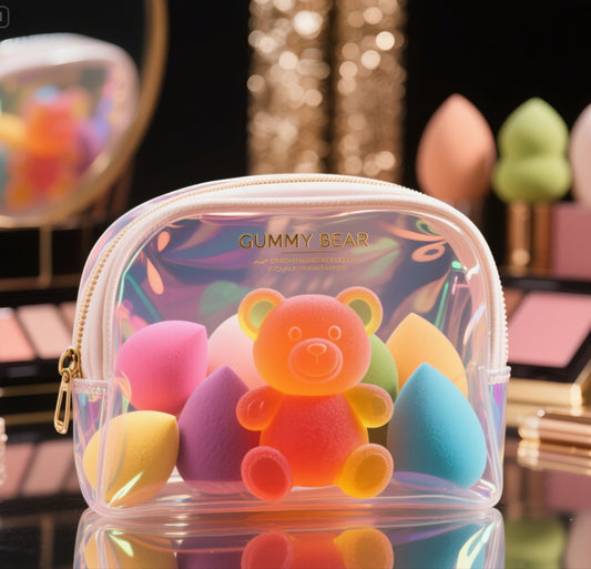 NOORELA PLAYFUL CANVAS SERIES - GUMMY BEAR MAKEUP BAG & JELLY CANDY SPONGE SET